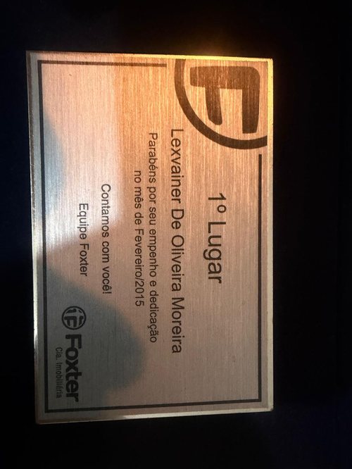 Placa de 1º lugar em vendas, Equipe Foxter
